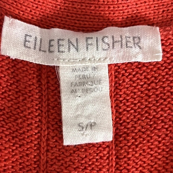 Eileen Fisher Organic Cotton Hi Lo Pointelle Sweater in Persimmon - Size Small - Picture 4 of 6